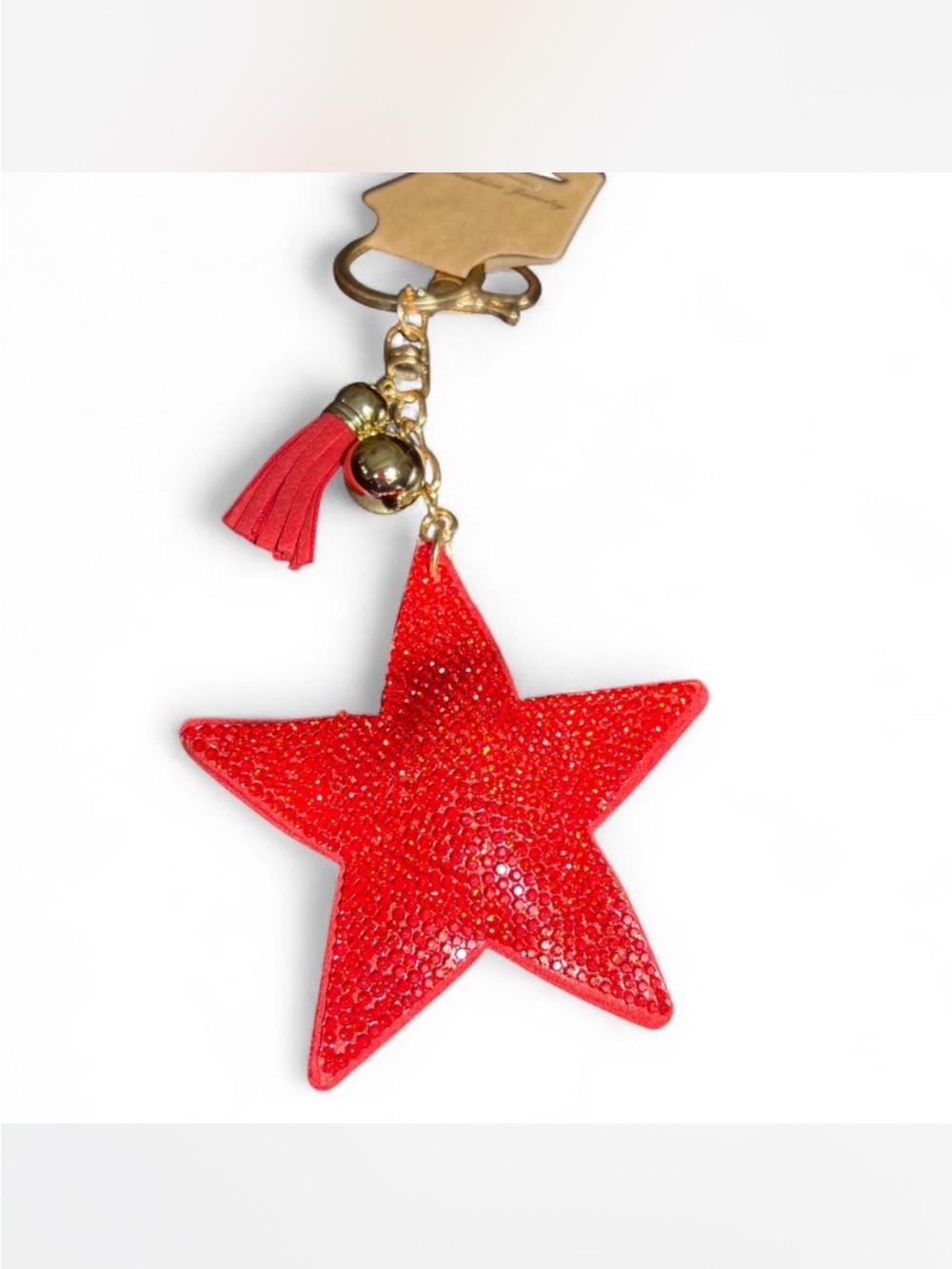 Red  Rhinestone Star Chunky Charm Keychain - Women's Accessory